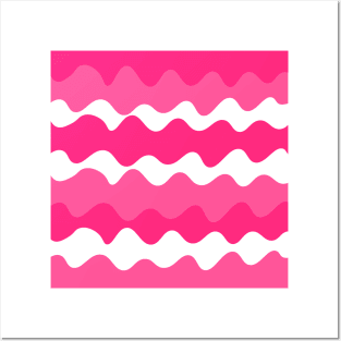 Pink and white horizontal waves pattern Posters and Art